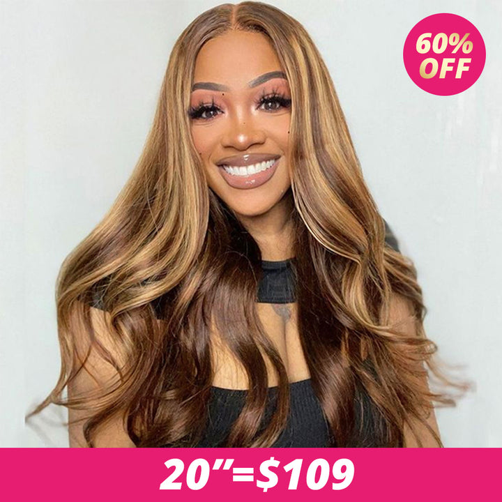 [20"=109]Ishow P4/27 Balayage Highlight Wigs Body Wave Lace Closure Wigs Pre Cut Lace Wig