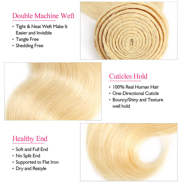 613 Blonde Body Wave Hair Bundle, Tangle-Free, Shiny and Healthy Texture