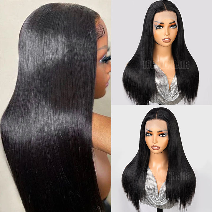 Silky Straight Long Black Human Hair Wig With Natural Hairline On Display