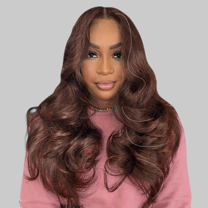 Ishow Natural Brown Color Glueless Wig Lace Front Human Hair Wigs Straight And Body Wave Layered Cut Wig