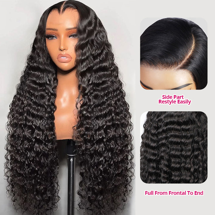 Black Wig With Side Part And Full Frontal To End Design On A Mannequin Head.