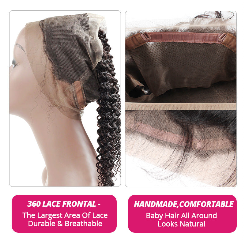3 Bundles With 360 Lace Frontal Ishow 100% Remy Virgin Human Hair Weave Bundles Brazilian Curly Wave With Baby Hair - IshowVirginHair