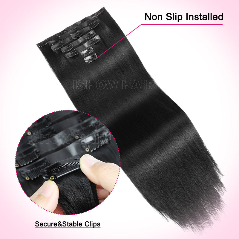 Ishow Silky Straight Hair Real Human Hair Clip in Hair Extensions With Seamless Edge Natural Black Color 9pcs / 7pcs