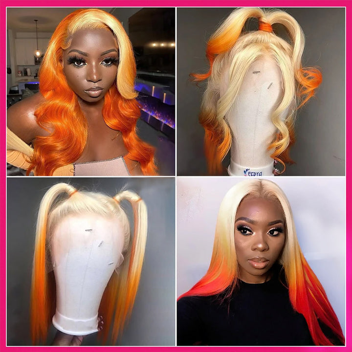 Ishow Ombre Blonde Ginger Color Body Wave Human Hair Glueless HD Lace Frontal Wig Pre Plucked