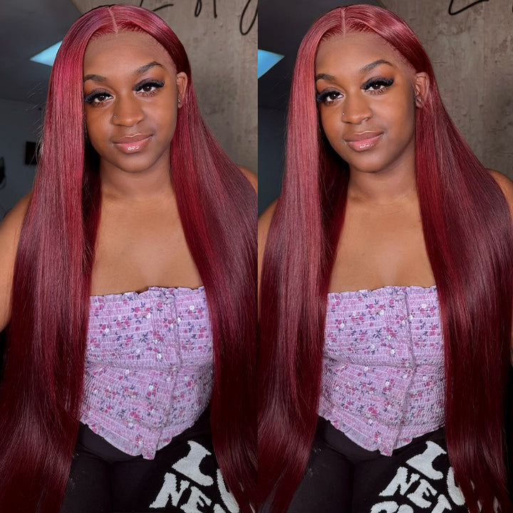 Burgundy Straight Human Hair Bundles With Smooth Texture and Shine
