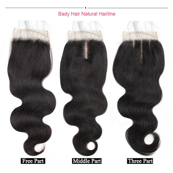 Ishow Hair Bundles Virgin Human Hair Weaves 3 Bundles With 4x4 Lace Closure Jet Black Color