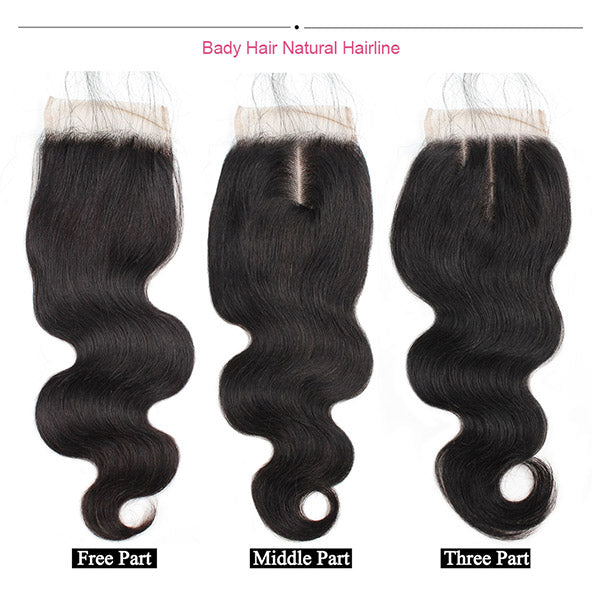 Body Wave Lace Closures in Free, Middle, and Three-Part Styles for Seamless Installation