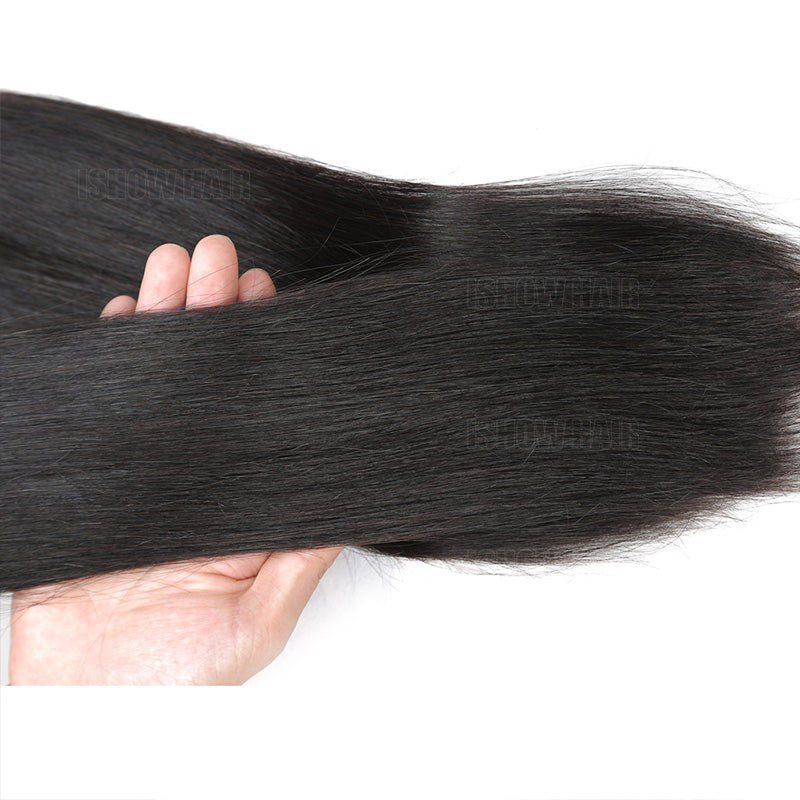 Hand Holding Sleek Straight Black Human Hair Bundle With a Smooth Finish