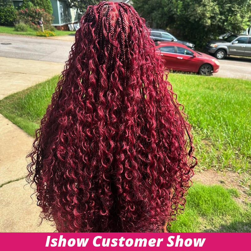 Craft flawless knotless braids with Ishow Hair 99J# Burgundy Color Deep Wave bulk hair—100% unprocessed raw quality for unmatched softness and longevity