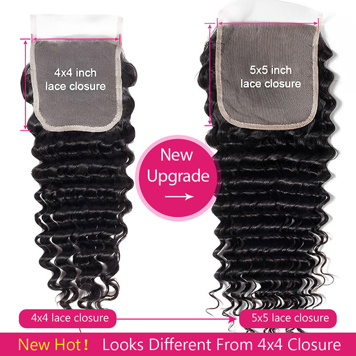 Comparison of 4X4 and 5X5 Lace Closures for Deep Wave Hair