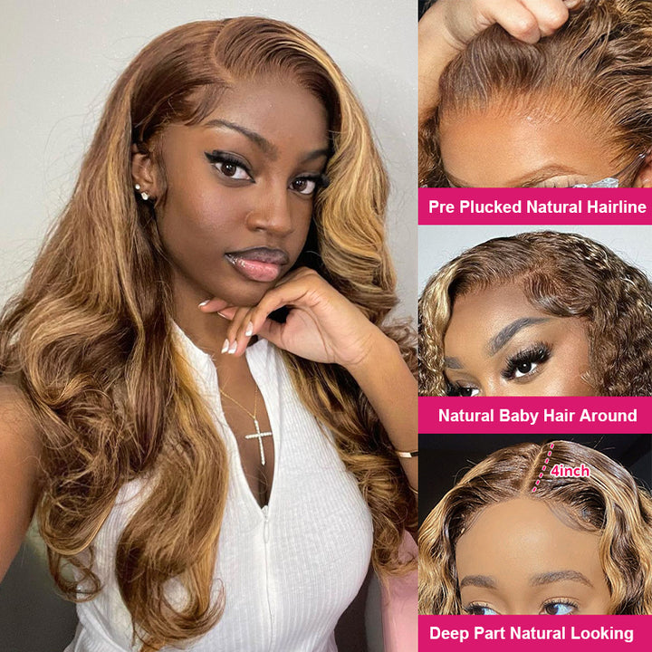 Ishow Honey Blonde 4x4 Lace Closure Human Hair Wigs Color P4/27 Straight and Body Wave Lace Wig - IshowHair