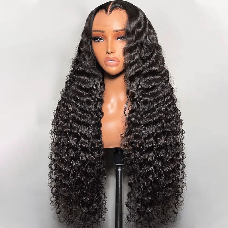 Mannequin Head With Long 13x6 Lace Frontal Wig on A White Background
