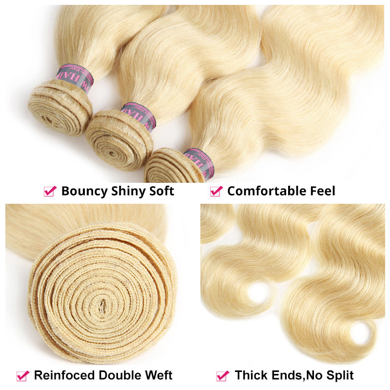 613 Blonde Body Wave Hair Bundle, Tangle-Free, Shiny and Healthy Texture