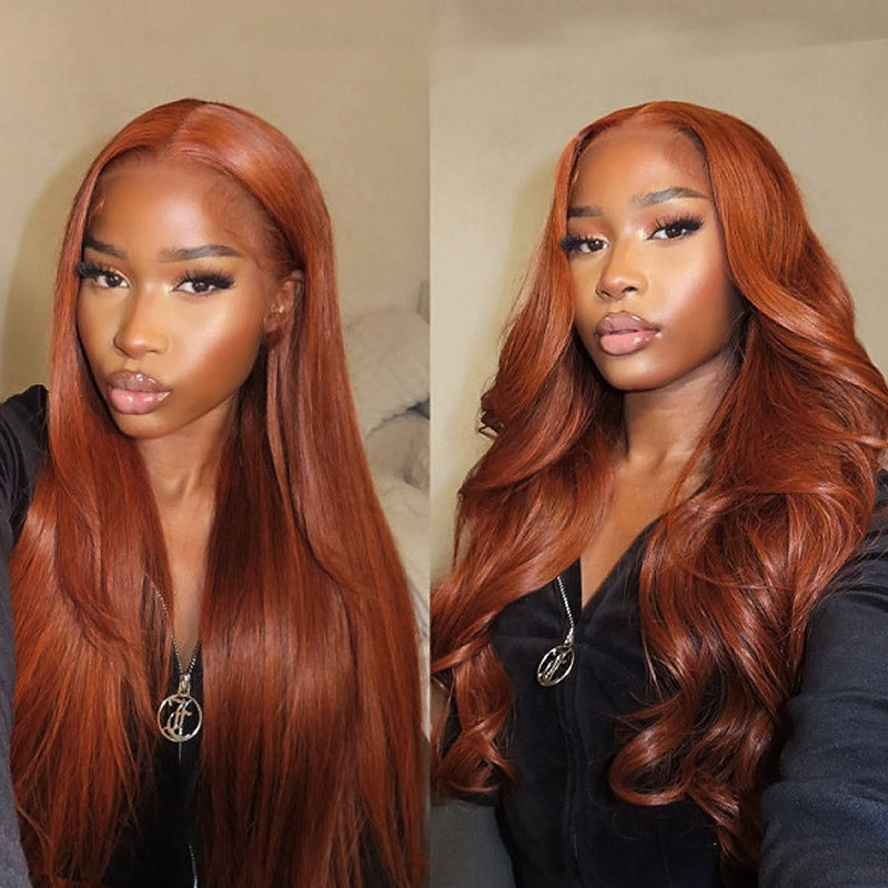 Ishow PPB™ HD Lace Glueless Human Hair Wigs Loose Body Wave Wig Dark Copper Ginger Brown Colored Wigs With Invisible Knots