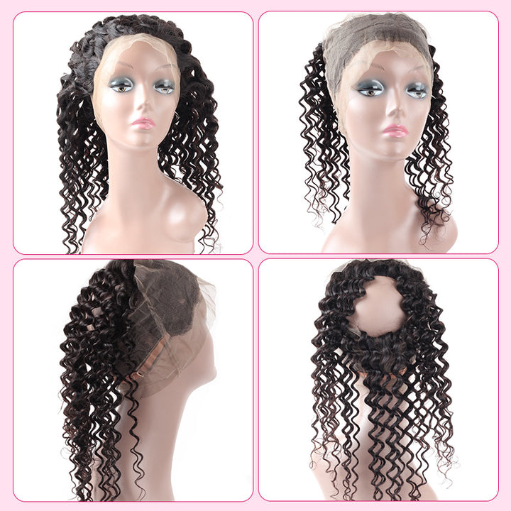 Virgin Brazilian Hair Deep Wave Hair 2 Bundles With 360 Lace Frontal