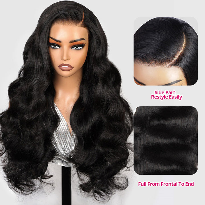 Body Wave Wig With Side Part And Full Frontal To End Features On A Mannequin Head.