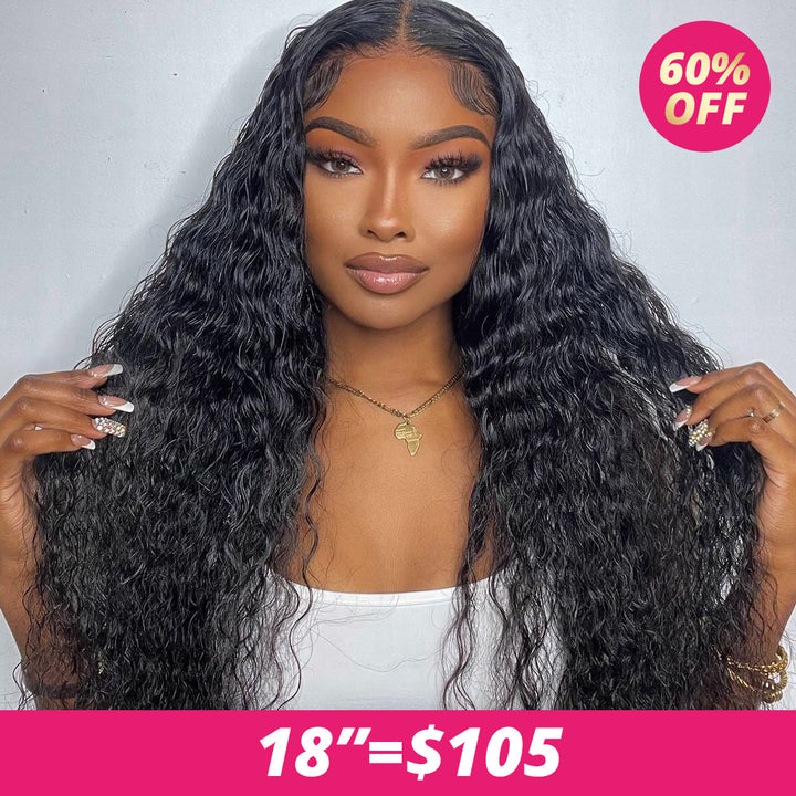 [18"=105]Ishow Water Wave Glueless Human Hair Wigs 150 Density Natural Color Pre Cut Lace Wig