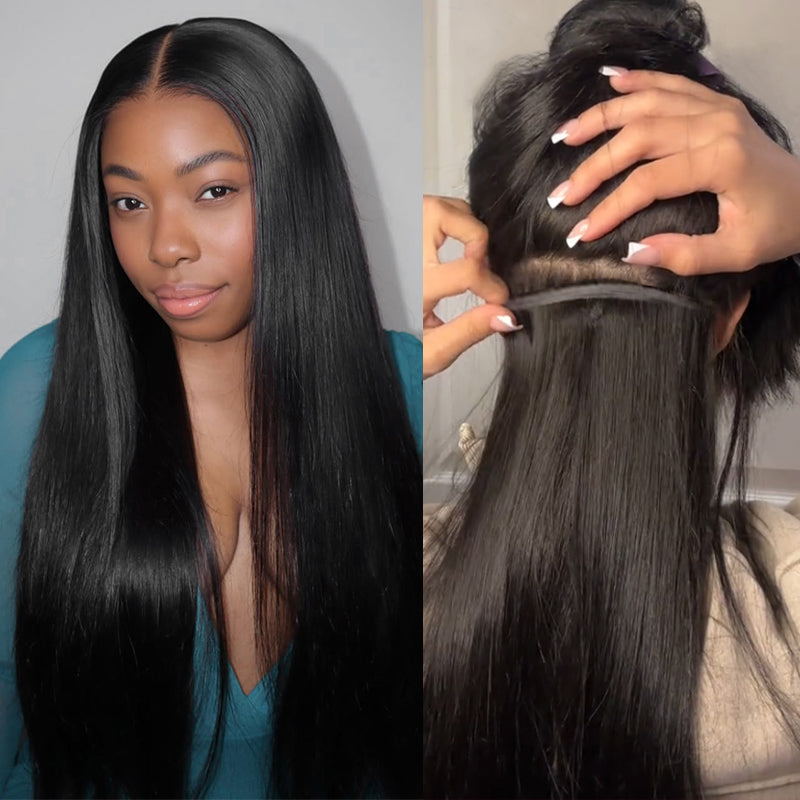 Ishow Silky Straight Hair Real Human Hair Clip in Hair Extensions With Seamless Edge Natural Black Color 9pcs / 7pcs