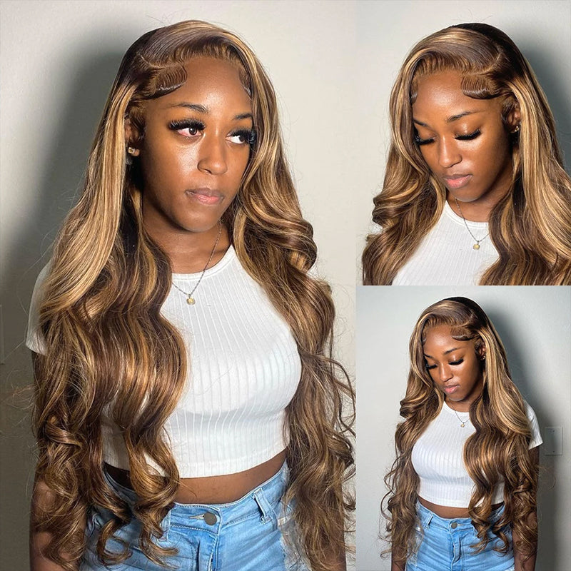 Ishow Honey Blonde 4x4 Lace Closure Human Hair Wigs Color P4/27 Straight and Body Wave Lace Wig - IshowHair