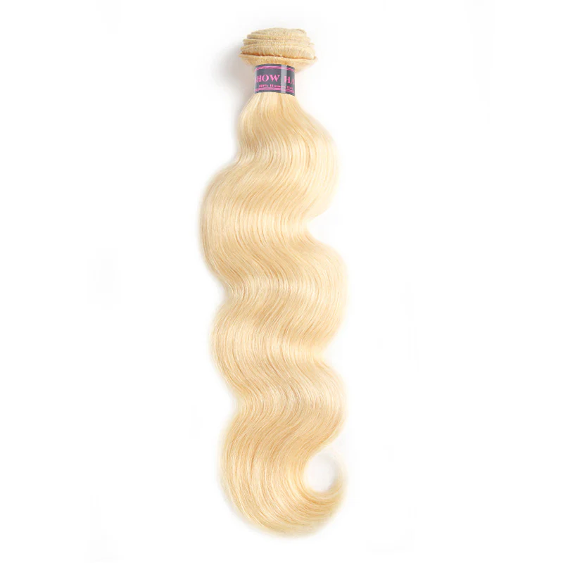 Blonde Human Hair Bundles With A Ishow Hair Label On A White Background