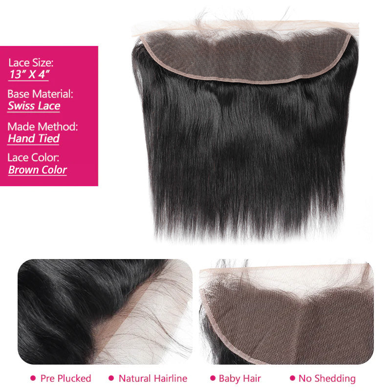 Straight Hair Lace Froontal With Product Details On A White Background