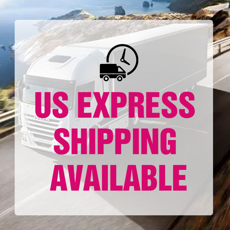 White Truck On A Road With 'US Express Shipping Available' Text Overlay.