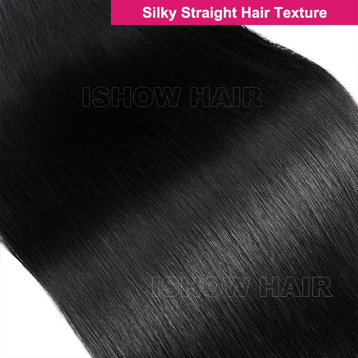 Ishow Silky Straight Hair Real Human Hair Clip in Hair Extensions With Seamless Edge Natural Black Color 9pcs / 7pcs