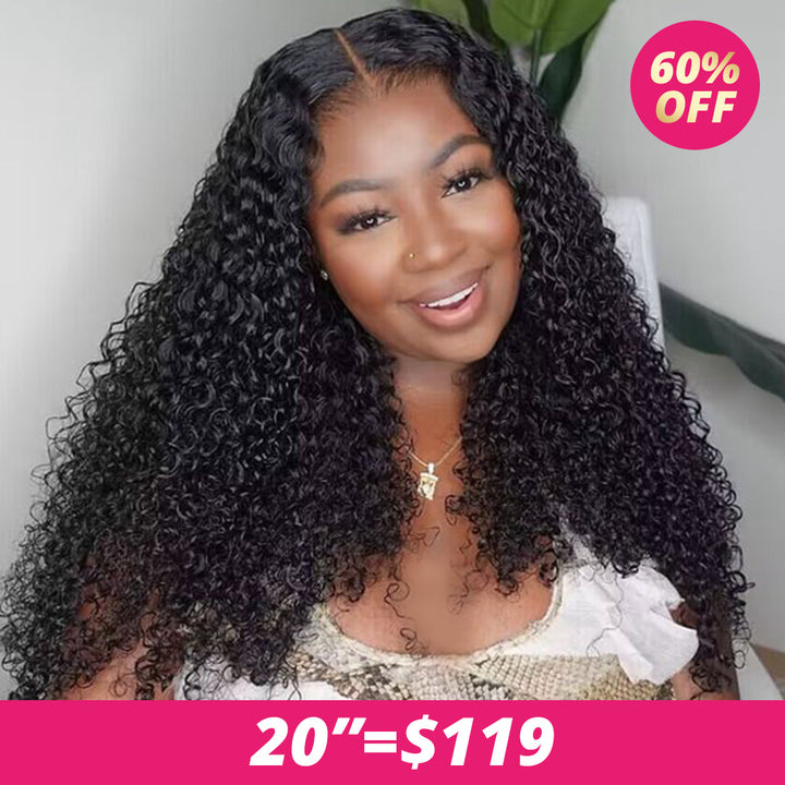 [20"=119]Ishow Kinky Curly Human Hair Wigs 4x4 HD Lace Closure Wig Pre Cut Lace Wig