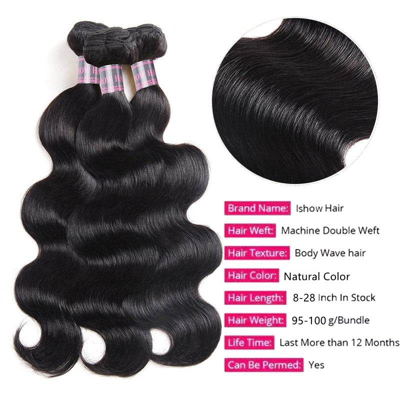 Bundles with Closure Malaysian Body Wave Hair 3 Bundles with 4x4 Lace Closure