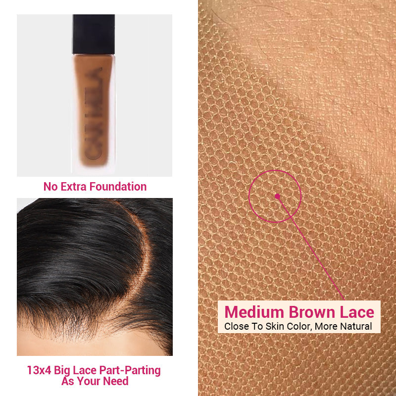 Medium Brown Lace Feature with 13x4 Big Lace Part And More Natural Lace Color