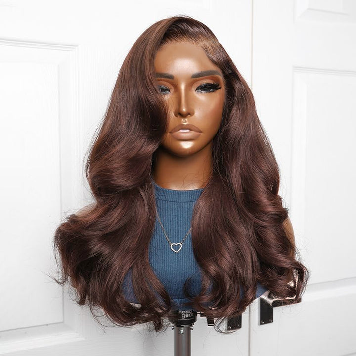 Ishow Natural Brown Color Glueless Wig Lace Front Human Hair Wigs Straight And Body Wave Layered Cut Wig