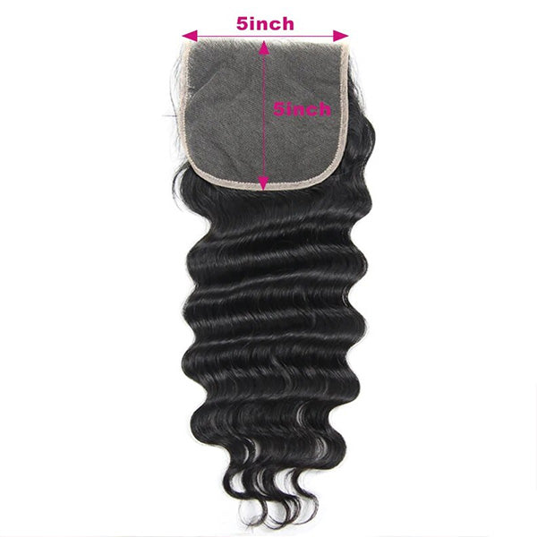 Ishow Hair Loose Deep Wave 4 Bundles With 5x5 Lace Closure Brazilian Unprocessed Virgin Human Hair