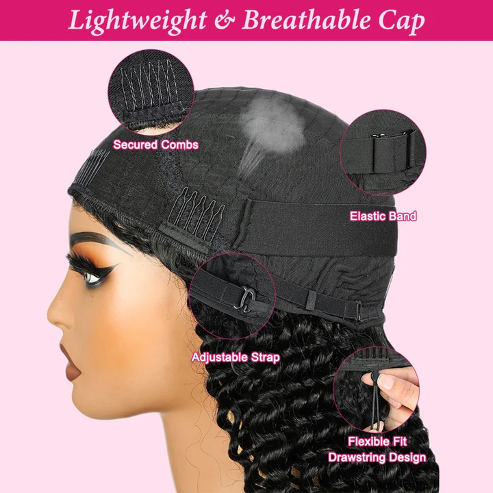 Breathable wig cap features with secured combs and adjustable strap