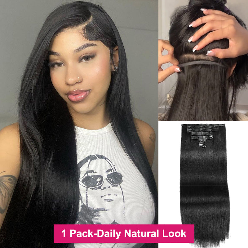 Ishow Silky Straight Hair Real Human Hair Clip in Hair Extensions With Seamless Edge Natural Black Color 9pcs / 7pcs