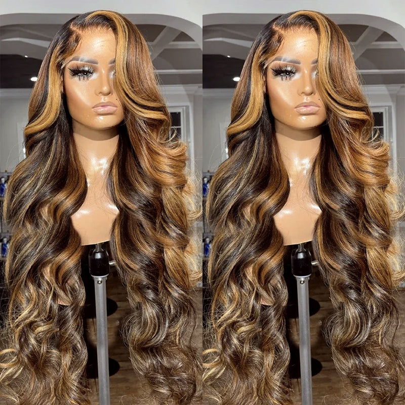 Honey Blonde Highlight Wig 13x4 Lace Front Wig Body Wave Lace Frontal Human Hair Wigs P4/27