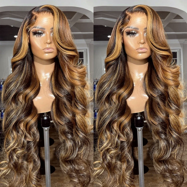 Honey Blonde Highlight Wig 13x4 Lace Front Wig Body Wave Lace Frontal Human Hair Wigs P4/27