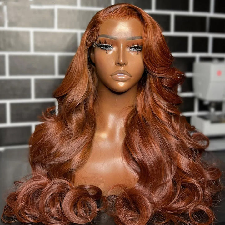 Ishow PPB™ HD Lace Glueless Human Hair Wigs Loose Body Wave Wig Dark Copper Ginger Brown Colored Wigs With Invisible Knots