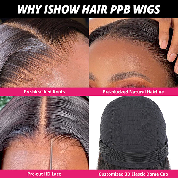 Ishow PPB Bleached Knots Wear and Go  Glueless Wigs Pre Cut Wigs Body Wave Wigs Pre-Plucked 13x4 Lace Frontal Wig