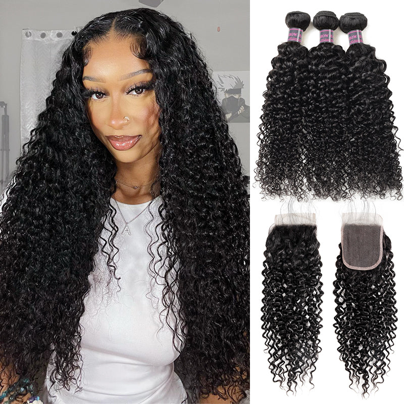 Ishow Virgin Brazilian Curly Hair Weave 3 Bundles With 4*4 Lace Closure - IshowHair