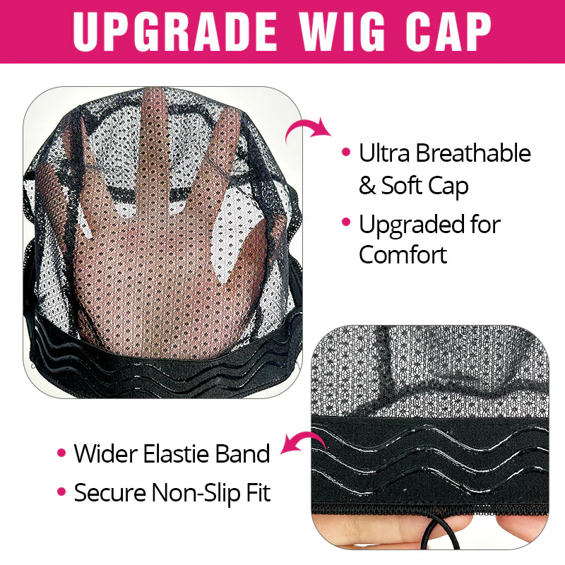 Upgrade Wig Cap With Text Highlighting Features On A White Background