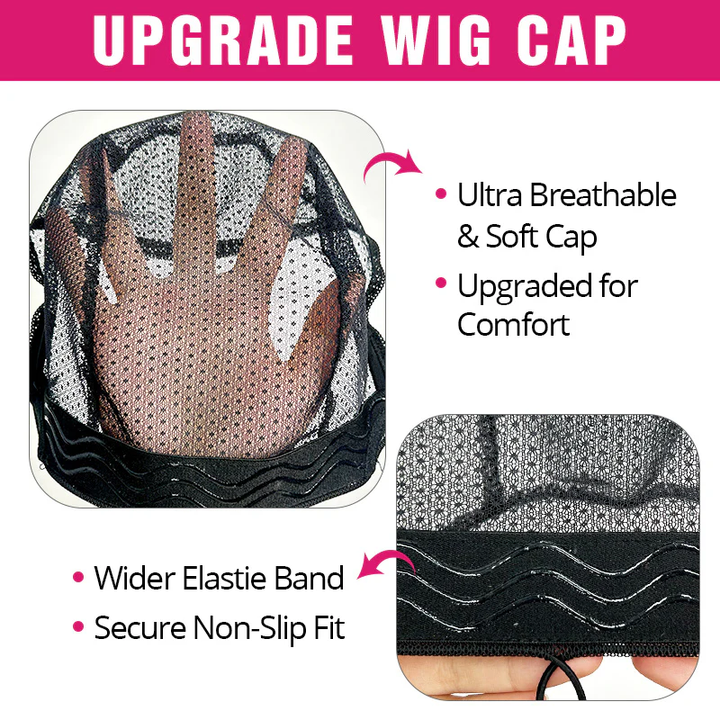 Upgrade Wig Cap With Text Highlighting Features On A White Background