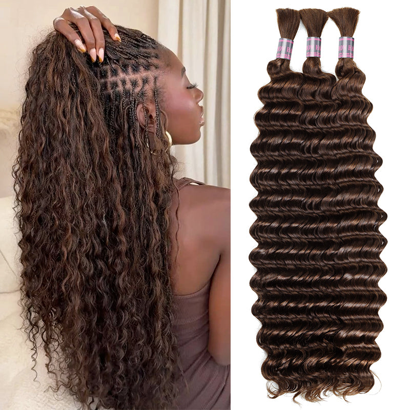 Craft flawless knotless braids with Ishow Hair 4# Brown Deep Wave bulk hair—100% unprocessed raw quality for unmatched softness and longevity