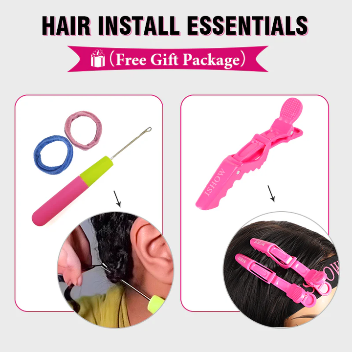Hair Install Essentials With Tools And Accessories On A White Background