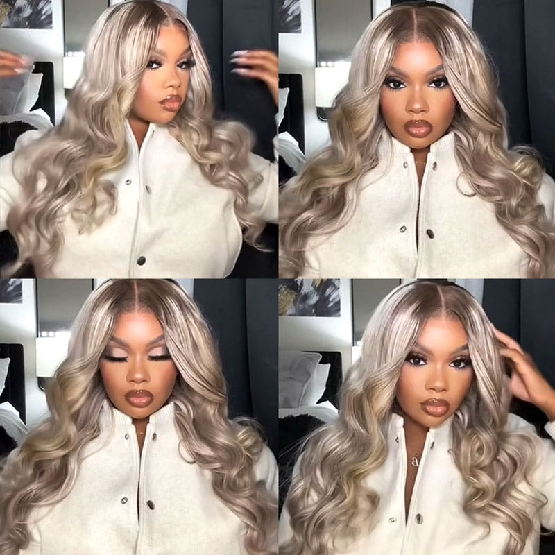 Ishow PPB™ P18/613 Blonde Highlight Body Wave Human Hair Wigs Ready To Wear Lace Closure Wigs With Invisible Knots