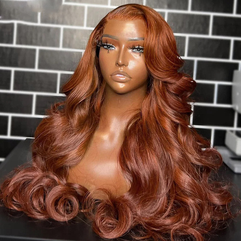 Ishow PPB™ HD Lace Glueless Human Hair Wigs Loose Body Wave Wig Dark Copper Ginger Brown Colored Wigs With Invisible Knots