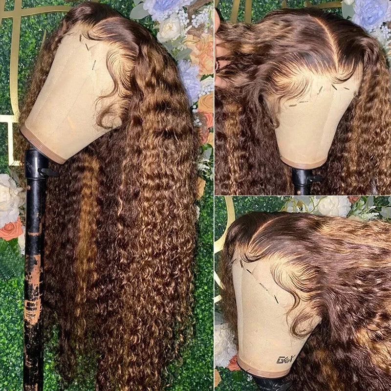 Balayage Highlight Lace Front Wigs Deep Wave Lace Frontal Wigs Pre Plucked Human Hair Wigs
