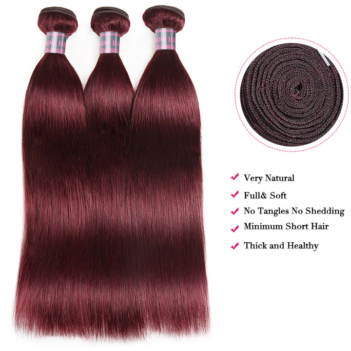 Burgundy Straight Human Hair Bundles With Smooth Texture and Shine
