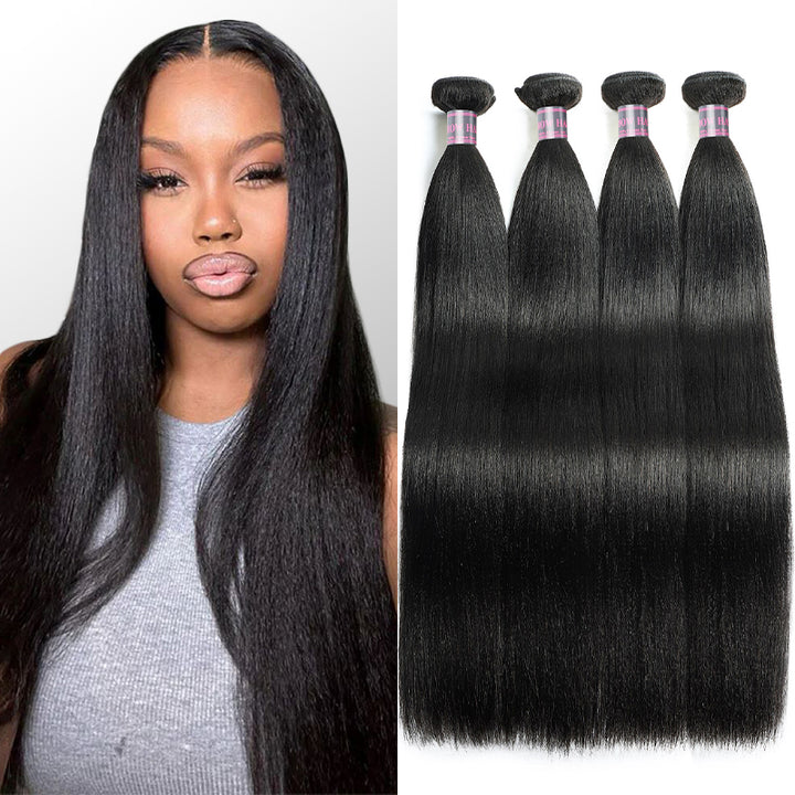 Ishow Brazilian Human Hair 4 Bundles Upgrade Yaki Straight Remy Hair Extension