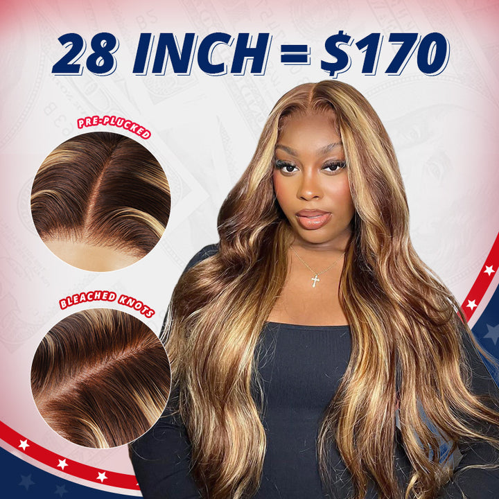 【Flash Sale】28 Inch=$170 P4/27 Honey Blonde Highlights Ready To Wear Wigs Pre-Plucked 13x4 Lace Front Glueless Wig