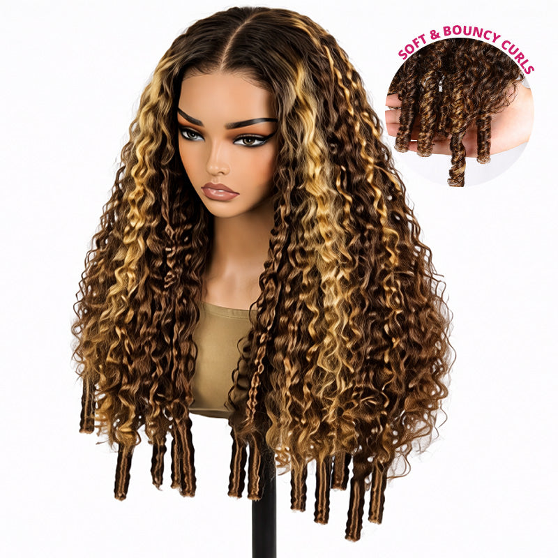 Model Wearing The Ishow Burmese Curly Highlight Wig And Shows Soft&Bouncy Curls